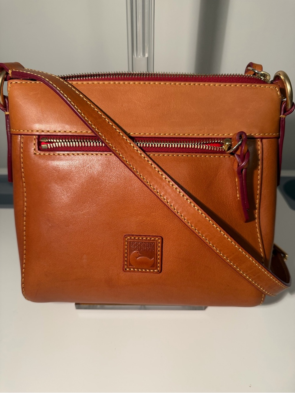 Dooney & Bourke Tan Leather Crossbody with Red Trim